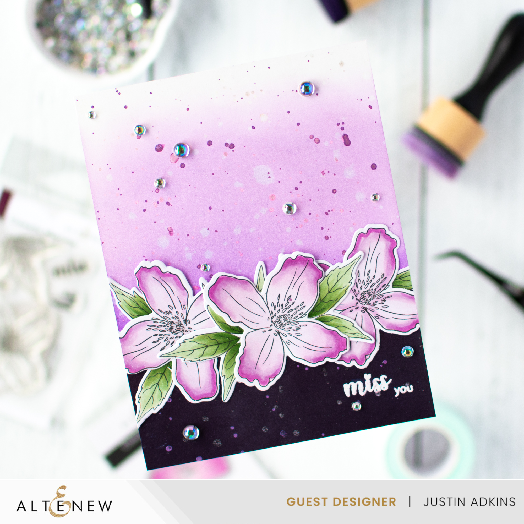 Altenew- Clematis Montana Mini Stamp Set – Just a Note by Justin